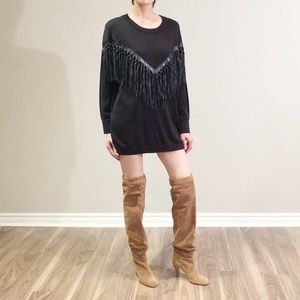 HOST PICK vintage Black sweater dress with fringed V